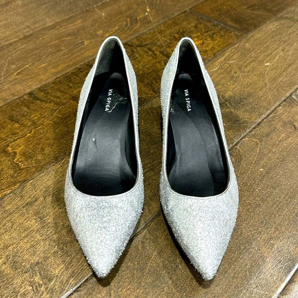 Via Spiga metallic silver kitten heels size 5.5